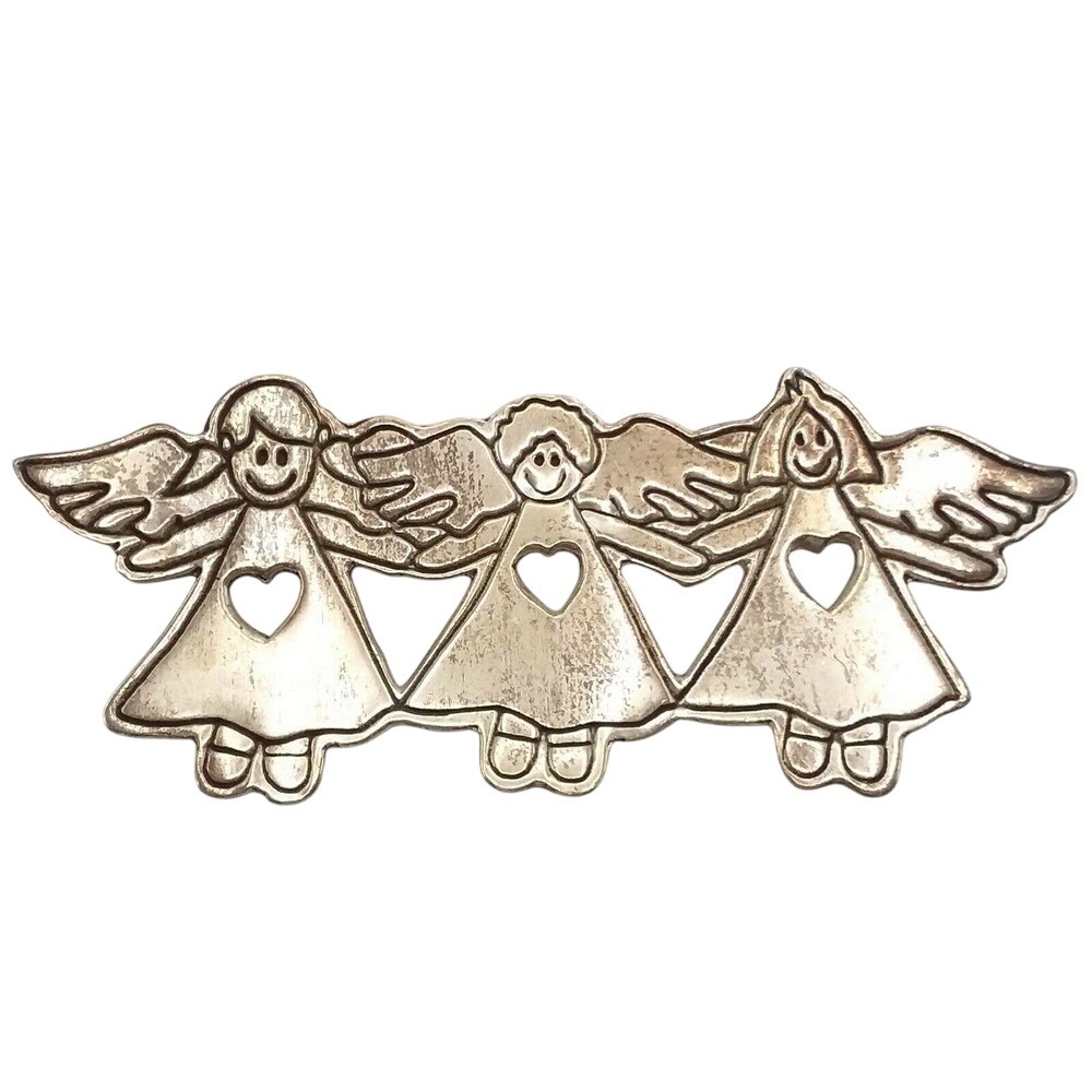Vintage Whimsical Angel Brooch Pin Mexico Sterling Silver 925 Three Angels